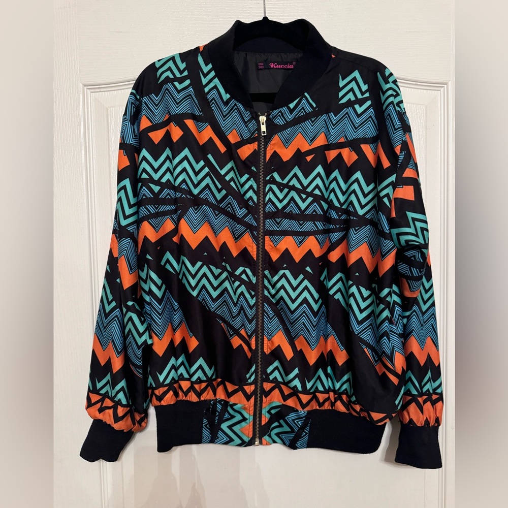 Colorful Chevron Patterned Jacket - image 1